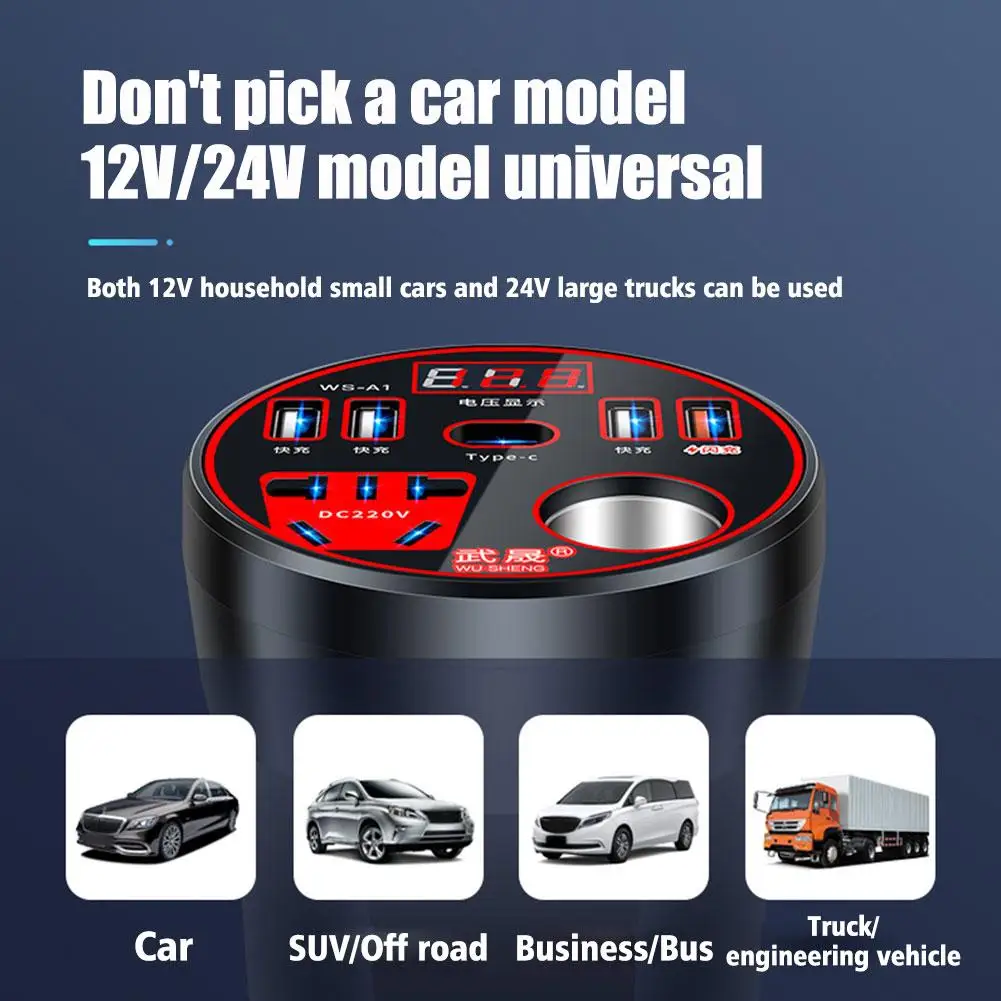 Car Inverter Vehicle Mounted Inverter 12V24V To 220V Power Socket Converter Mobile Car Fast Phone Multifunctional Ch E9E0