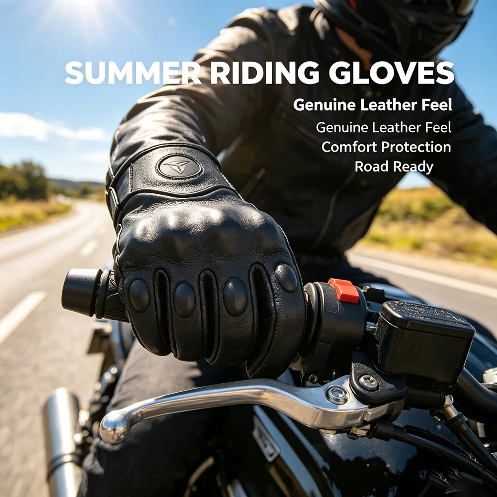 Retro Leather Motorcycle Gloves Men Women Summer Hard Shell Protection Riding Accessories Motocross ATV Glove Touchscreen Items