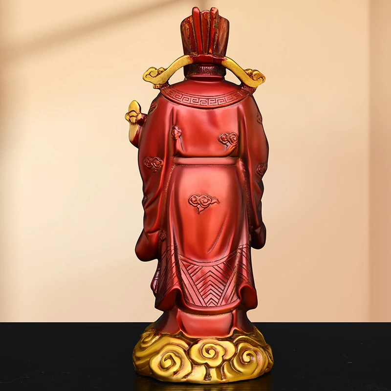 God of Wealth Figurine Brass Painted Literary God of Wealth Holding Ingots Ruyi Scepter Home Decor