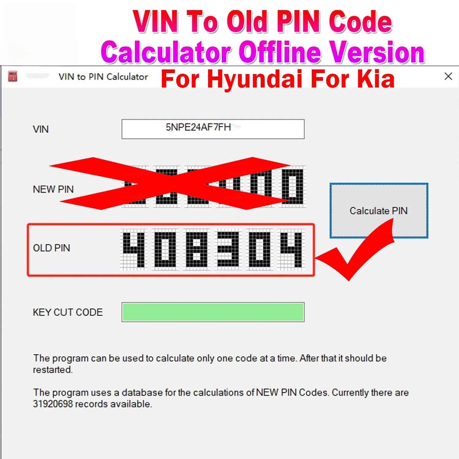 for Hyundai for Kia VIN To Old PIN Code Calculator Offline for Hyundai VlN to PlN Calculator