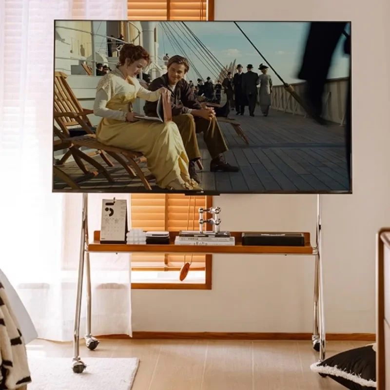 Movable TV Stand, Living Room Monitor with Roller Stainless Steel TV Stand