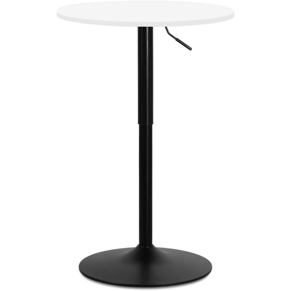 

Pub Round Table White Wood Texture Top with Metal Base and Adjustable Height, 23.5 Diameter Modern Cocktail Bistr