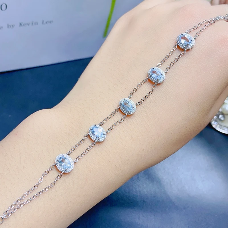 Natural Aquamarine Bracelet for women silver 925 jewelry luxury gem stones 18k gold plated free shiping items