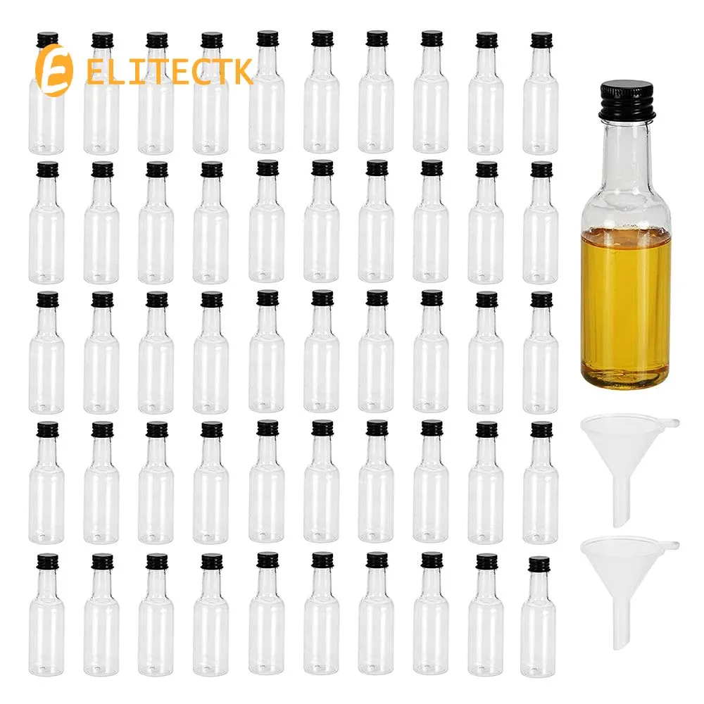 48PC Mini Liquor Bottles Funnels Airtight Plastic Spirit Bottle Little Empty Alcohol Shot Bottles Miniature Bottles for Weddings