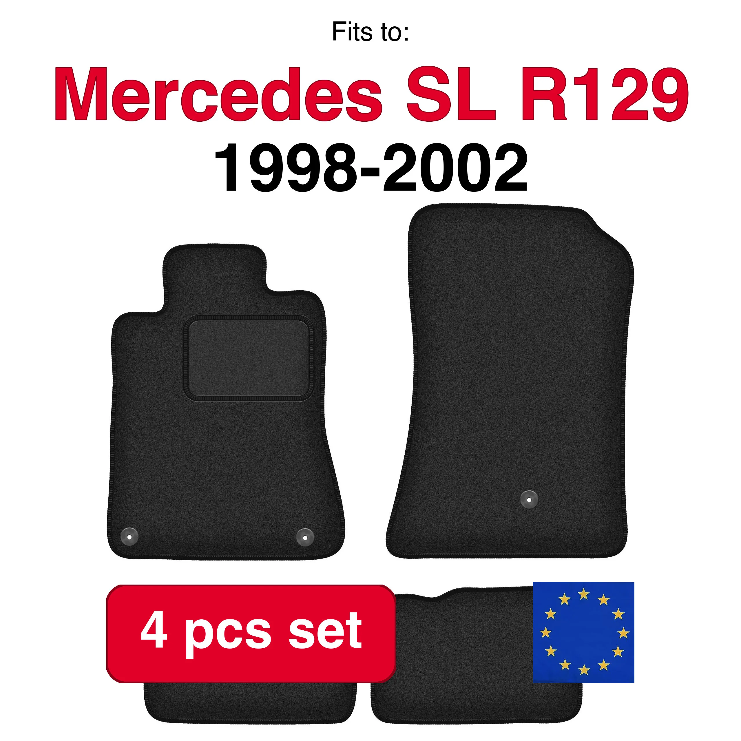 Auto velour matten voor Mercedes SL R129 Roadster (1998-2002) - Zwart (4 stuks) in de auto passende automattenset