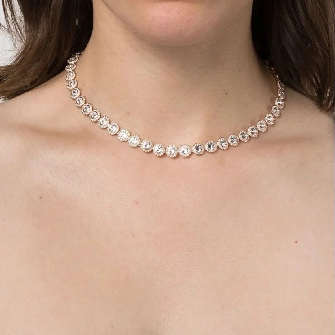 

2025 Высококачественный женский классический комплект ожерелья с круглыми кристаллами и бриллиантами в виде счастья, серебро S925, великолепный комплект ювелирных изделий