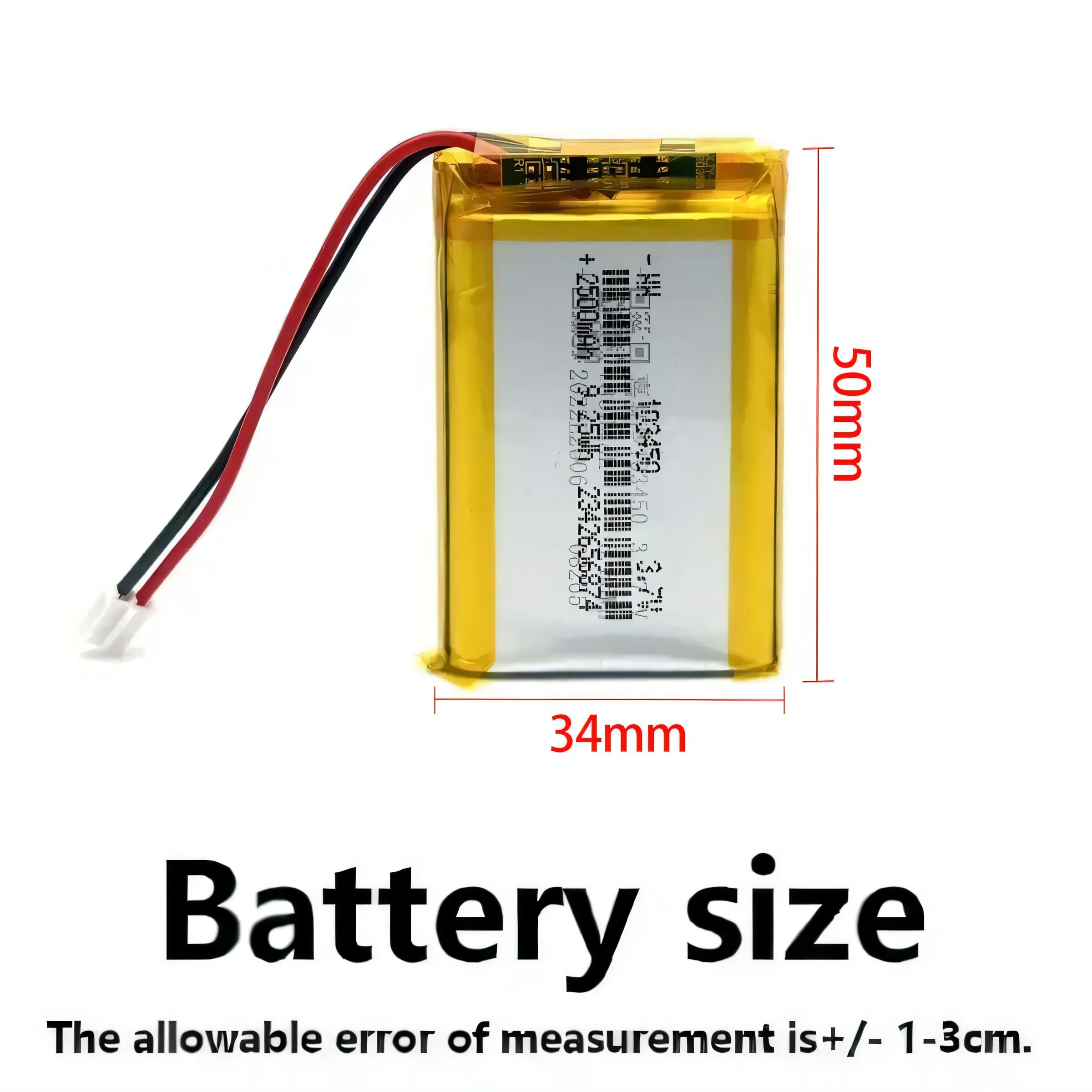 3.7V 103450 Polymer Lithium Battery ,2500 mAh Rechargeable 103450 Polymer Battery for MP5,Toys,Cameras, GPS, Bluetooth, Speakers