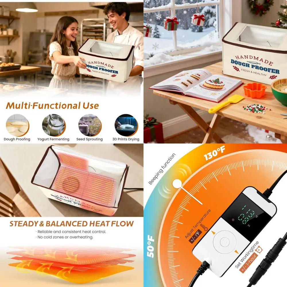 Caja de fermentación grande con calentamiento de 3 lados, control de temperatura, temporizador de 24 horas y alerta para masa madre, pizza, yogur y semillas