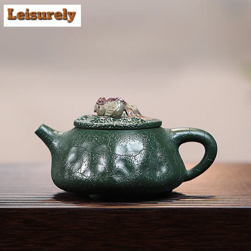 

240ml Yixing Purple Clay Teapot Hand Pinch Koi Fish Lid Tea Pot Raw Ore Green Mud Kettle Chinese Handmade Zisha Kung Fu Tea Set