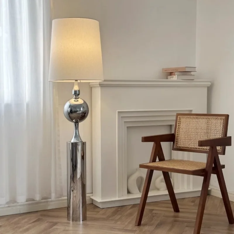 

French Bauhaus Minimalist Silvery Floor Lamps LED Fabric Lampshade Creative Living Room Bedroom Restaurant Hotel Standing Lights