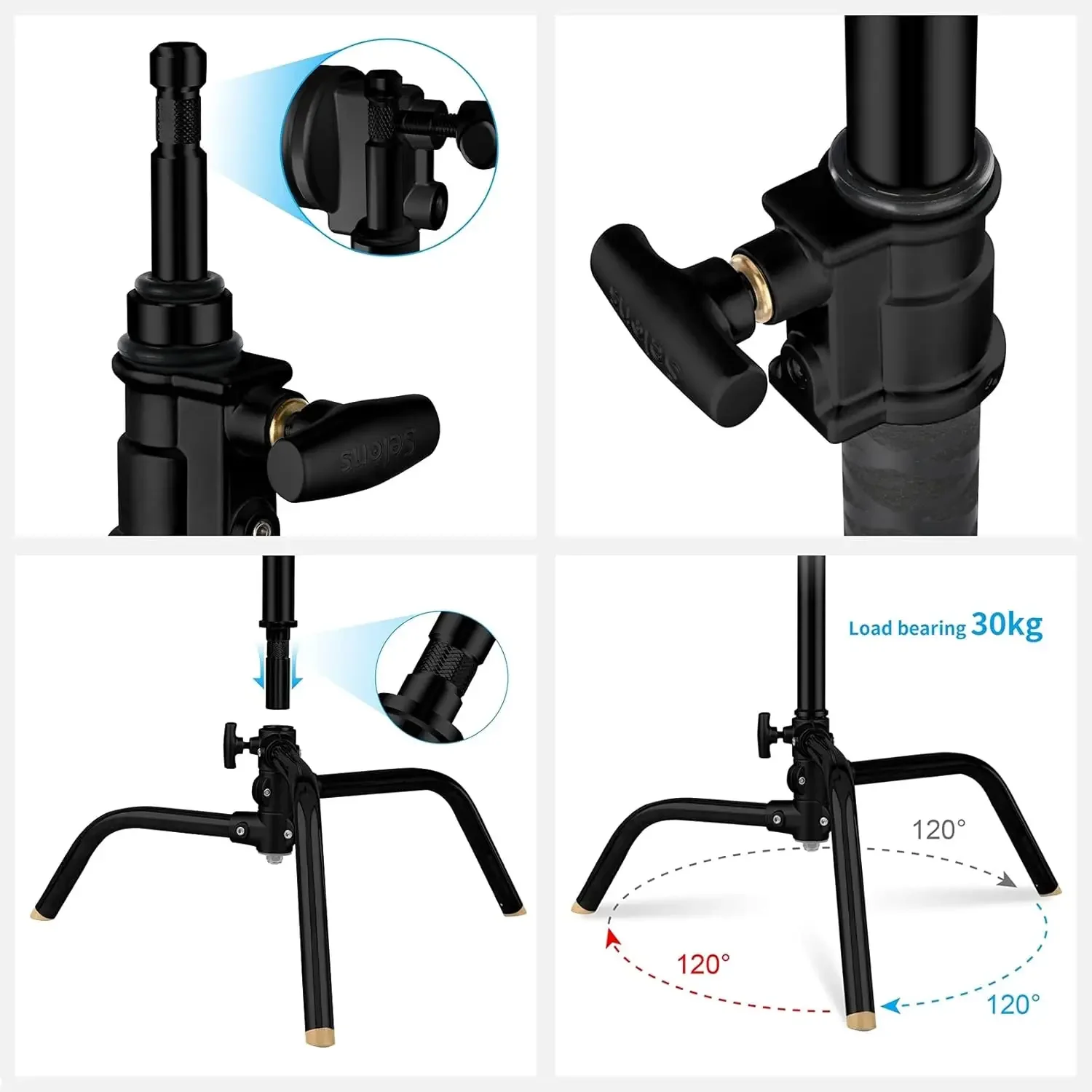Selens 20-дюймовая подставка для освещения из нержавеющей стали, сверхмощный штатив C-образной подставки со стрелой, подходит для отражателя лампы SoftBox