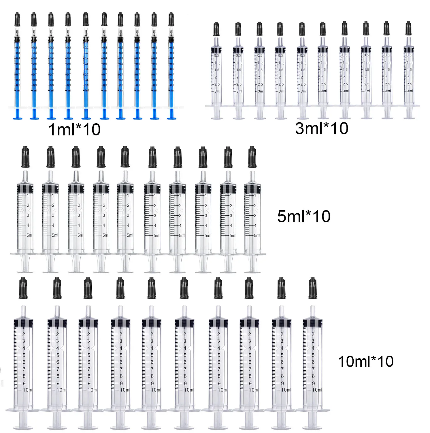 

40Pcs 1/3/5/10ml Syringe with Cap, Multi-Purpose for Lab, Pet Feeding, Oil, Glue, Refill Ink, Watering Plants, Precise Measure