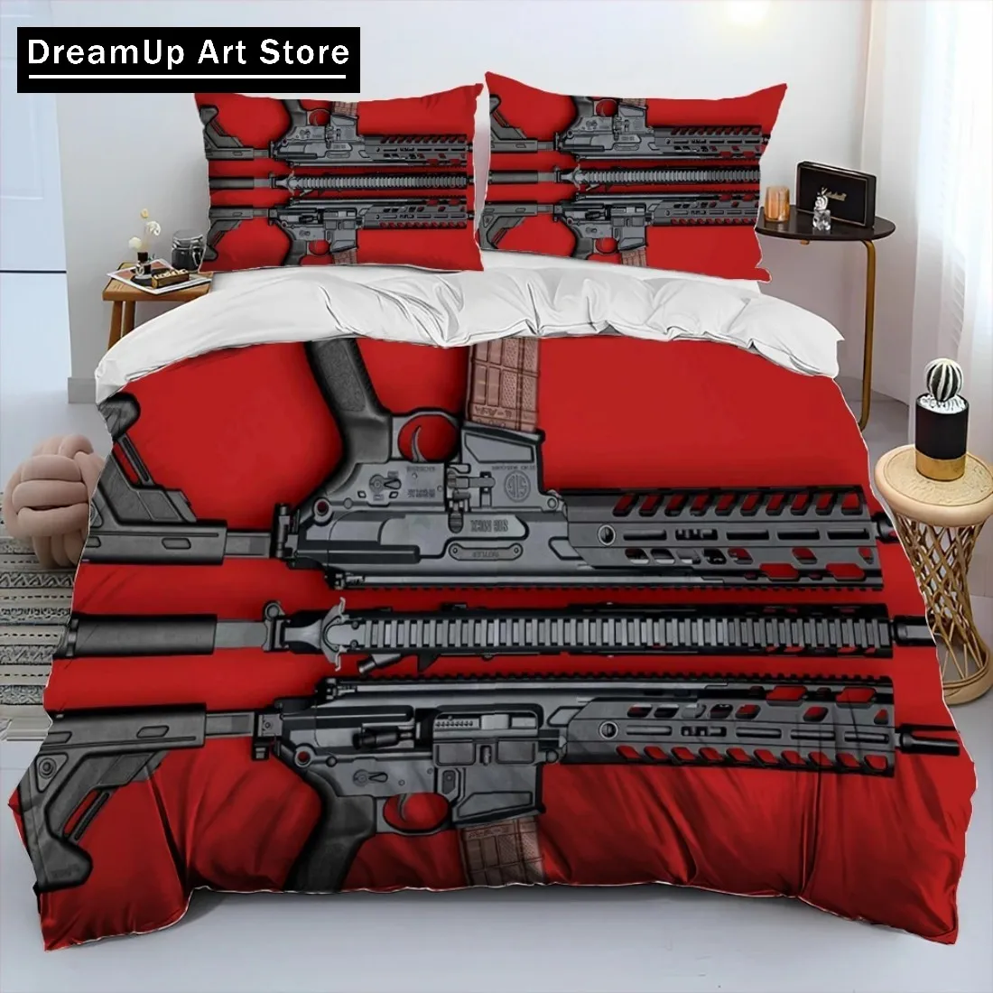 3D Rifle Revolver Cartridge Gun Bedding Set Duvet Cover Bed Set Quilt Cover Twin Single Queen King Size Boys Adult Home Textile