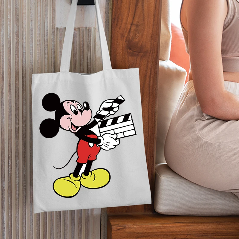 MINISO Mickey Minnie Mouse  Canvas Tote Bag Handbag Shopping Bag Foldable Reusable Cloth Shopper Harajuku Bag Gift for Woman