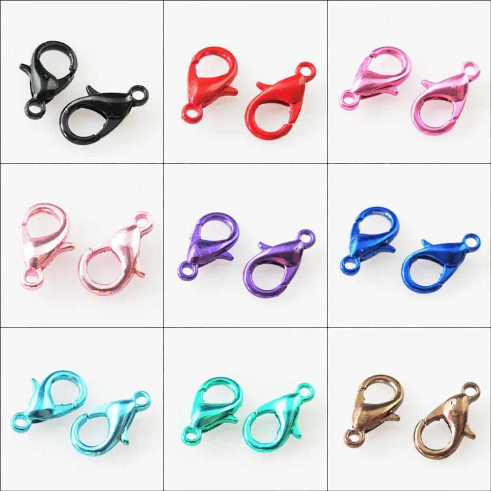 30Pcs Lobster Clasps Connectors Black Red Blue Pink Green Brown Mixed 7x12mm
