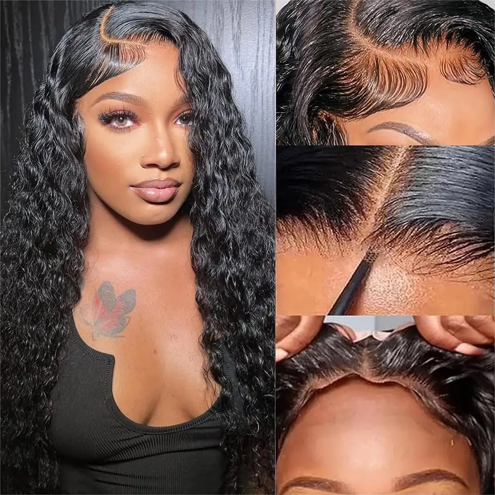 

Glueless Wigs Pre Cut Lace Closure Wigs Curly Human Hair Ready to Wear Deep Wave Lace Front Wigs Wear And Go Pre Plucked 5x5 4x4