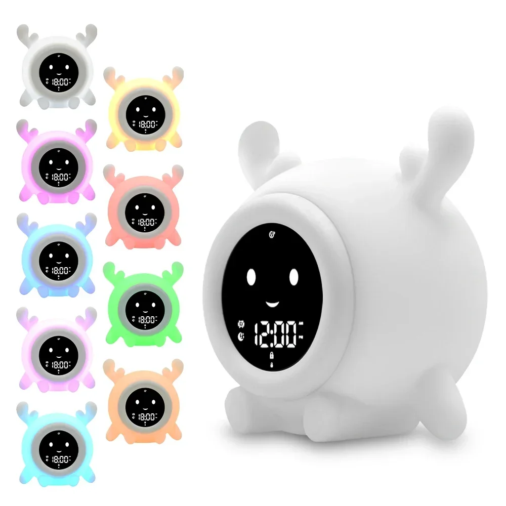 

New Product Deer Design Cartoon clock sleep trainer Color Changing Alarm Clock Baby Kids Sleep Trainer For Bedroom
