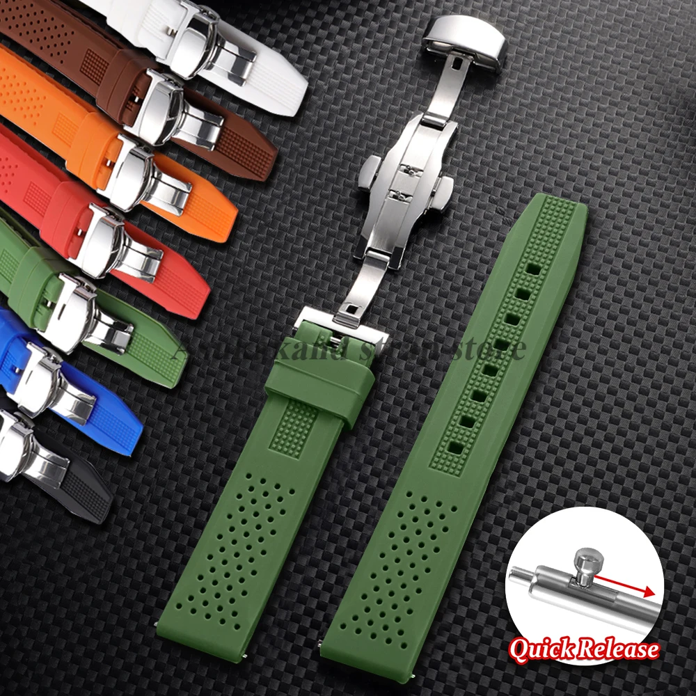 16mm 18mm 20mm 22mm 24mm Silicone Strap for Seiko for Omega for Rolex Rubber Watchstrap Quick Release Butterfly Buckle Men Bands