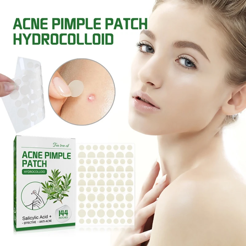 144pcs Hydrocolloid Salicylic Acid Acne Pimple Patches Treatment 2 Sizes For Zits Blemishes Tea Tree Oil Control Redness Repair