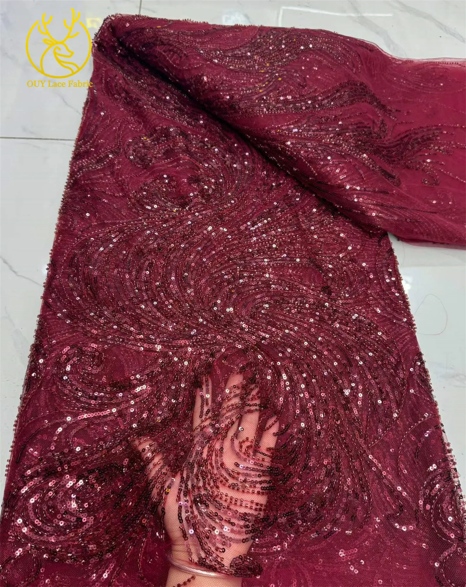 2026 Afrikanischer Perlen-Tüll-Spitzenstoff, 5 Yards, grün, hochwertige französische nigerianische Pailletten-Spitze für Party- und Abendkleider zum Nähen – Detail 21