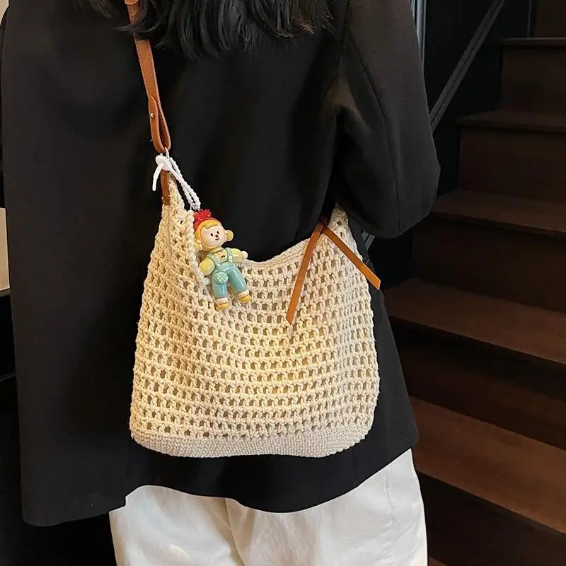 beach-vacation-handwoven-cotton-thread-tote-bag-women's-summer-casual-commuter-single-shoulder-sling-bag-soft-polyester