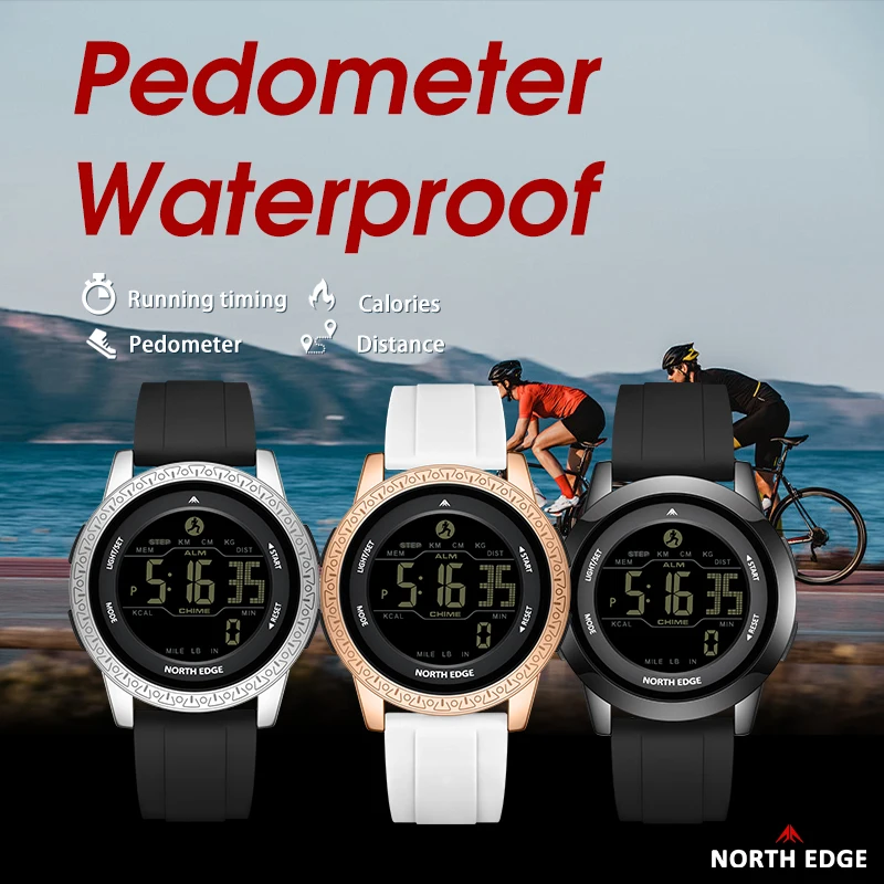 NORTH EDGE APOLLO Luxury Men Women Digital Watch Waterproof 50M Sports Watches Dual Time Pedometer Alarm Clock Couple's Watches