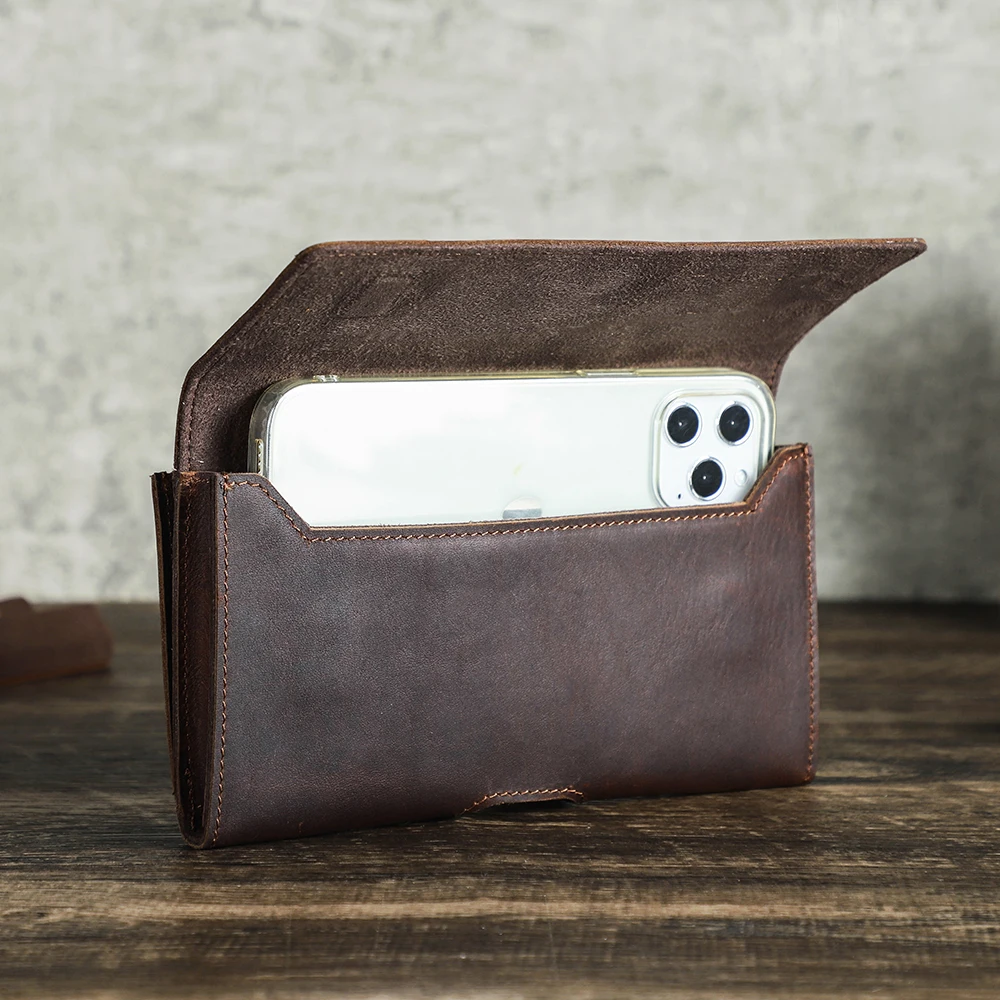 

Cow Leather Men Phone Belt Clip Pouch for Apple iPhone 17 16 15 14 Pro Max Case Samsung Galaxy Cellphone 4.7-6.9 inch Waist Bag