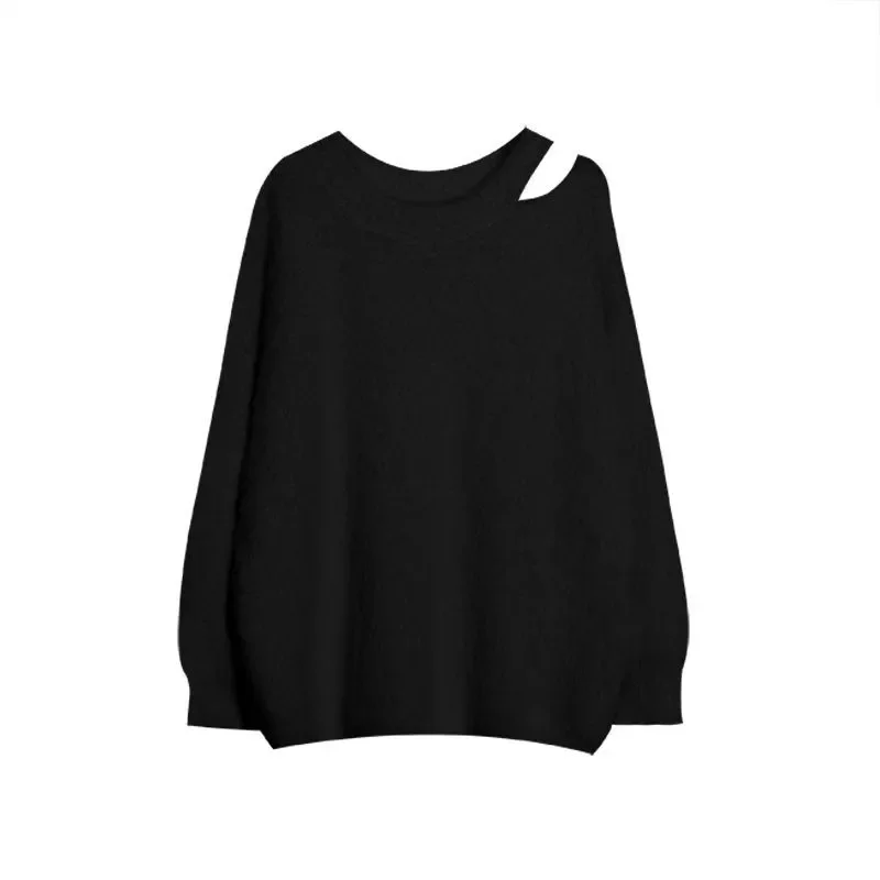 Fashionable Off Shoulder Knitted Pullovers Women's Clothing Solid Color Autumn Winter Halter Skew Collar Loose Korean Sweaters
