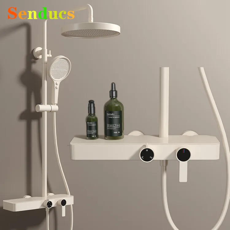 White Bathroom Shower System Faucet 10 Inch Rain Shower Head Hot Cold Bathroom Shower Set Wall Mounted Bath System Faucets Set