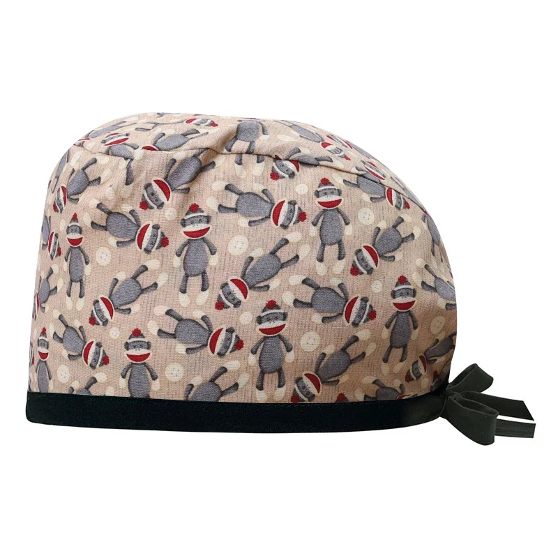 Bonnet d'allaitement 100% coton imprimé dessin animé pour dames, casquette de dentiste, chapeau d'infirmière de clinique pour animaux de compagnie, gIslande de laboratoire, accessoires significatifs