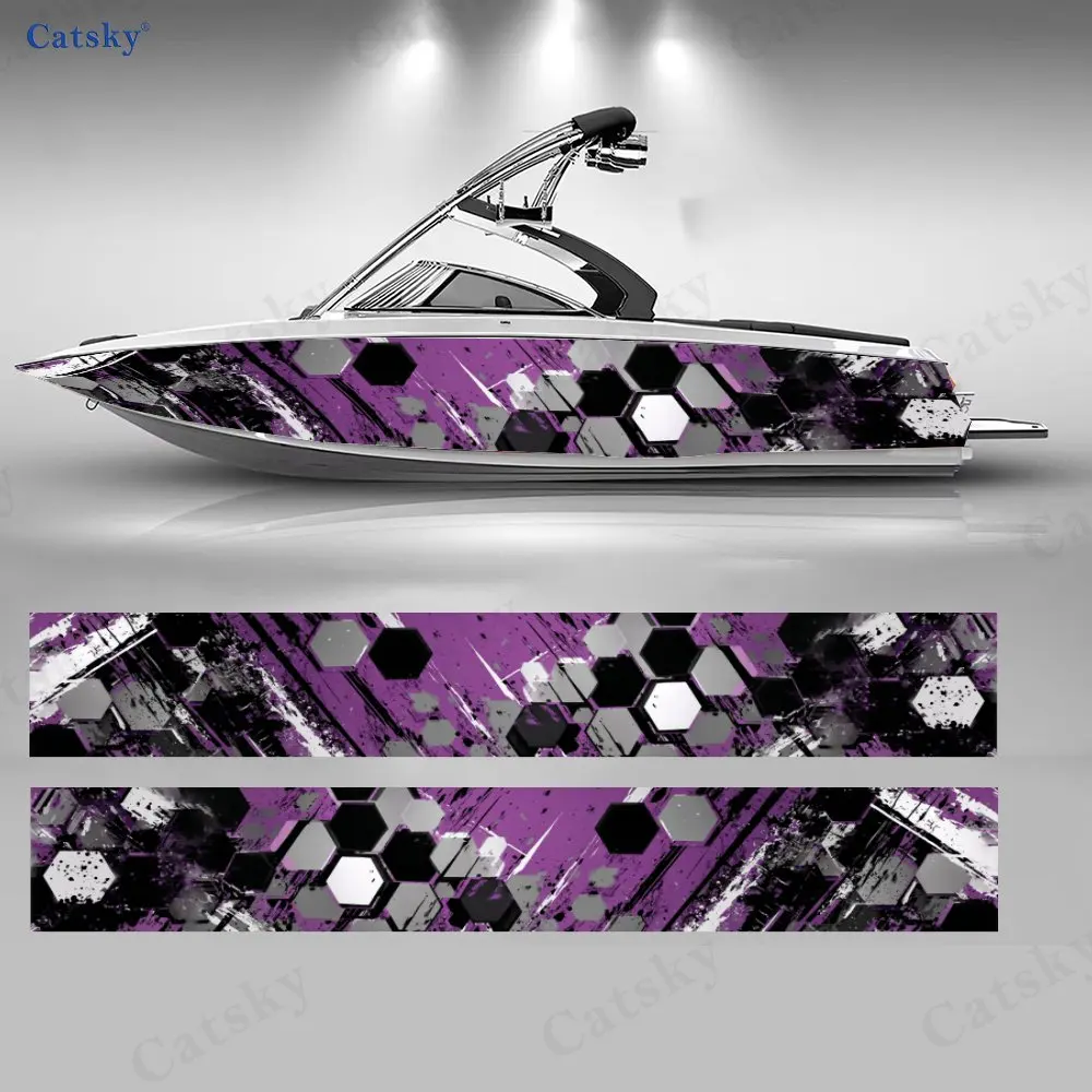 

Cyber Honeycomb Boat Stickers, PVC Waterproof Durable Vinyl Wrap Decals for Fishing Boats, Durable and Stylish Design
