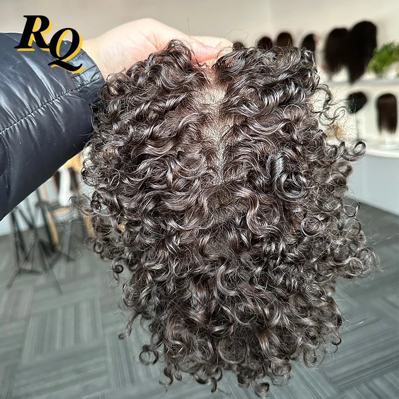 Q6 Men Toupee Peruk 15mm Curls Pre Cut Styled Human Hair Toupee For Men Hair Replacement System Piece Protesis Hombre Male Wig