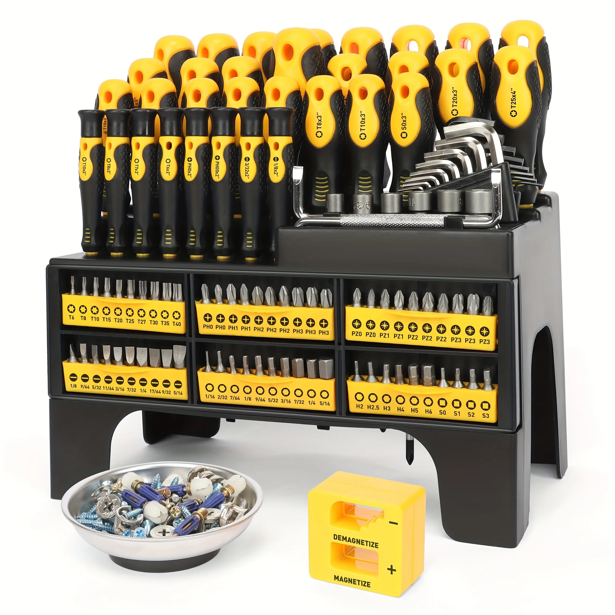 

118pcs Screwdriver Set (yellow)(red)(green), Screwdriver With Magnetic Tip, High-quality Screwdriver Head, Allen Wrench, Nut Screwdriver, Magnetizer, Etc., With Plastic Bracket For Easy Storag