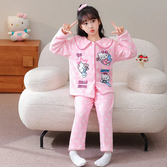 بيجامات أطفال أنيمي تشيكاوا هاتشيوير شتوية جديدة من الصوف المخملي للفتيات الأميرة موضة التلبيب ملابس منزلية كاواي ناعمة دافئة