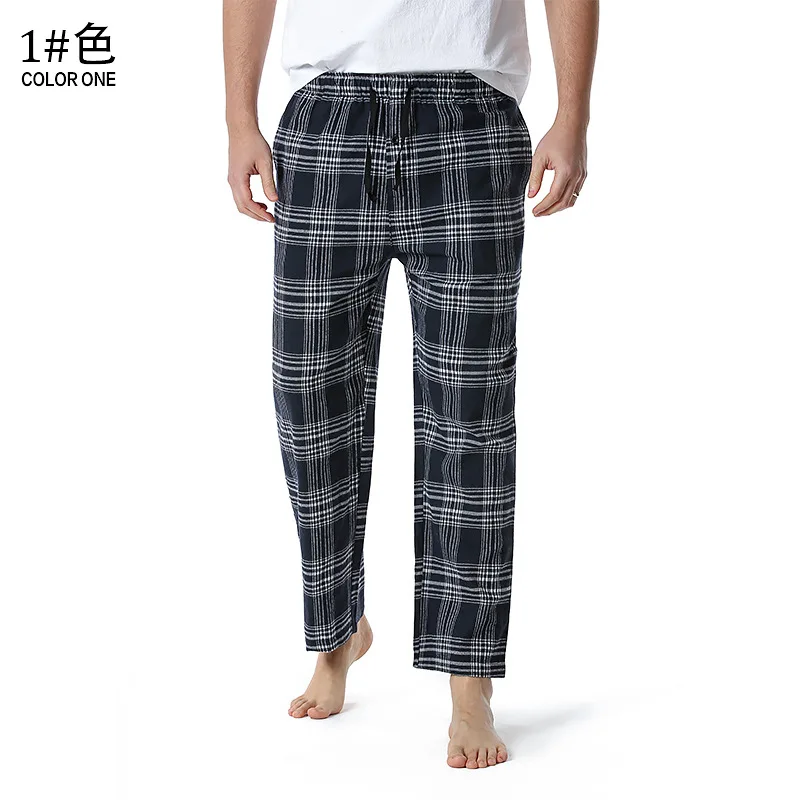 Men\'s Home Pants Cotton Super Soft Men Joggers Sweatpants Flannel Plaid Pajama Pants Red Green Blue Black White