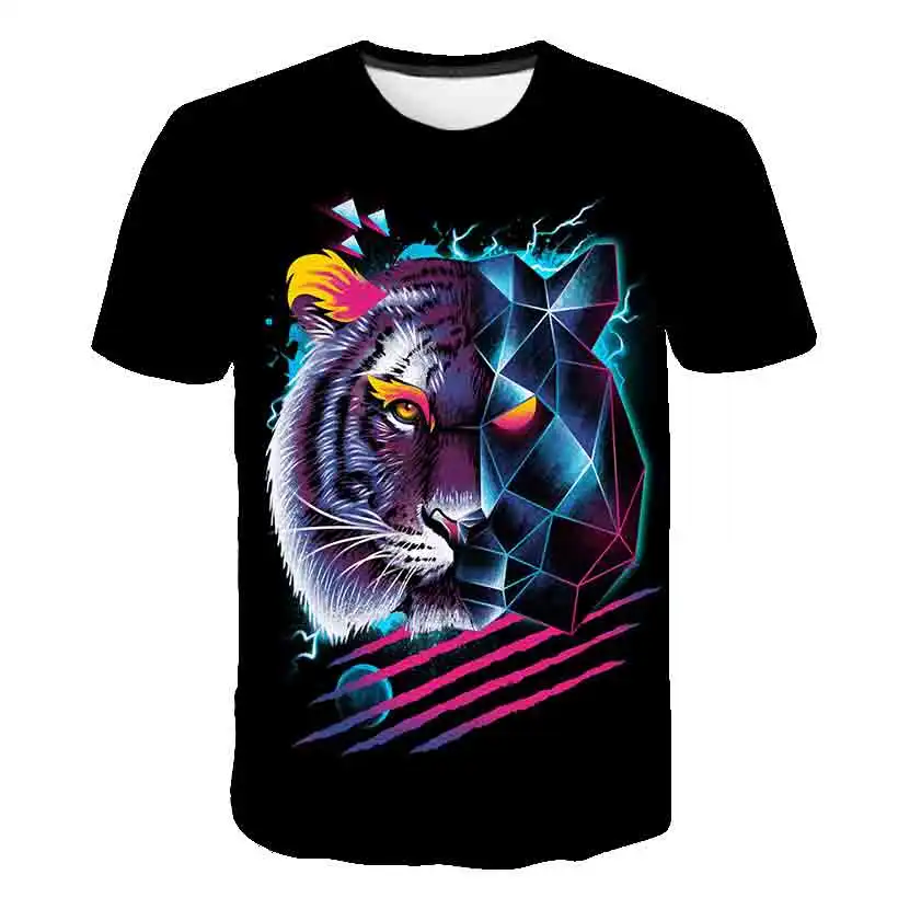 

Animal Cool Printed T-shirts Boys Girls Clothes 3D Summer Wild Face Casual Short Sleeve Kids Cosplay Kawaii Animal Tiger T-shirt