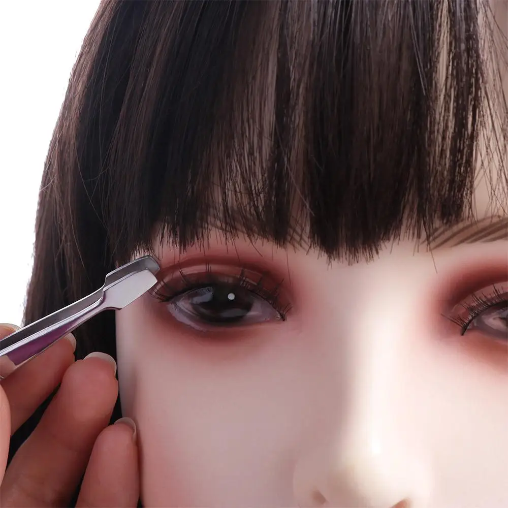 Stainless Steel Flat Mouth Eyelashes Tweezers Professional Straight/Elbow Eyebrow Pliers False Eyelash Aids Eyelash Extension