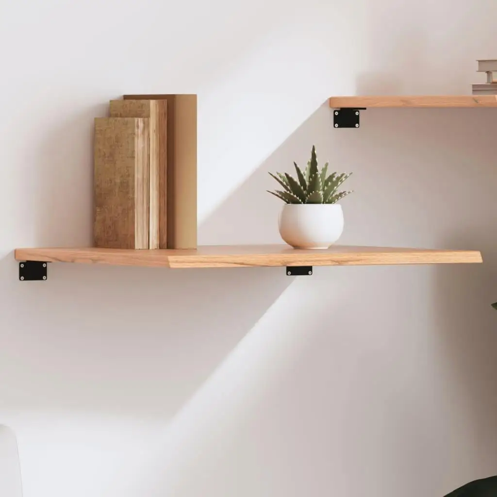 23.6 Solid Oak Wall Shelf - Light Brown Treated Wood, Stylish Home Storage Solution