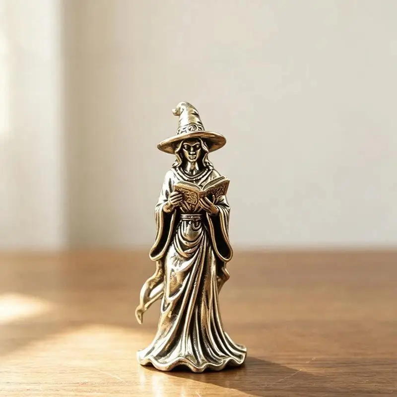 Retro Brass Girl with Dog Figurine Creative Mini Desktop Ornament Vintage Art Decor for Home Office Study Table