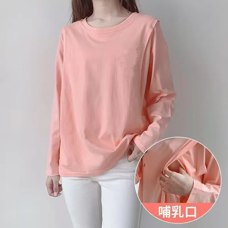 Camiseta de lactancia de manga larga para mujer, ropa de lactancia de algodón con estampado de letras, moda de otoño