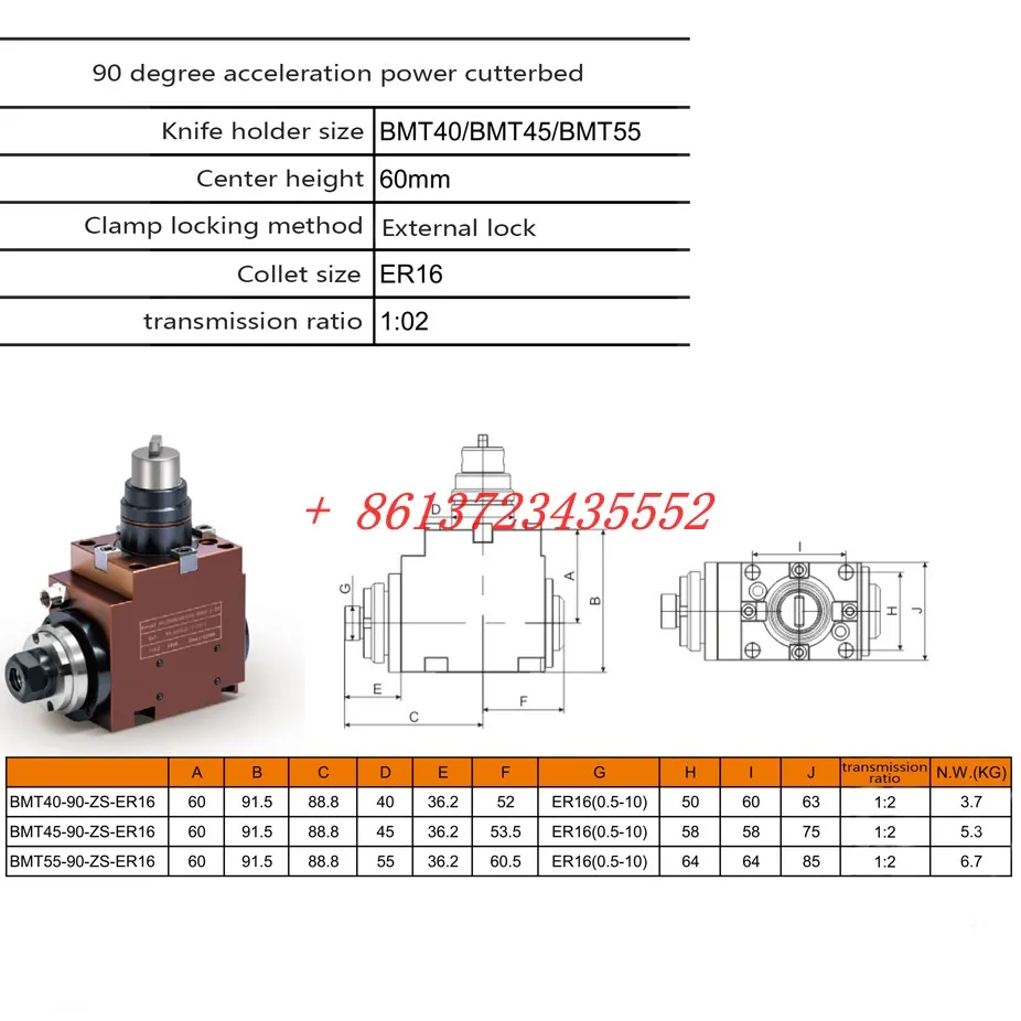 CNC BMT45 90° speed increase power tool holder BMT40 55 external lock ER16 1:2 12 stations Turning and milling compound