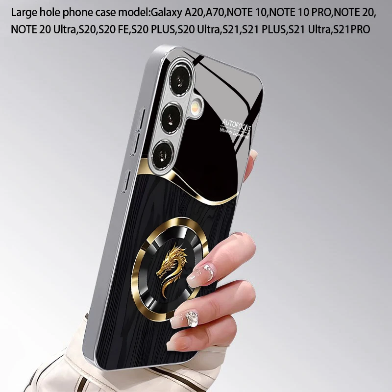 2D Dragon Black Gold Pattern Mobile Phone Case for Samsung S26 S25 S24 S23 S22 S21 S20 A56 A36 A16 - Glass Protective Cover view 3