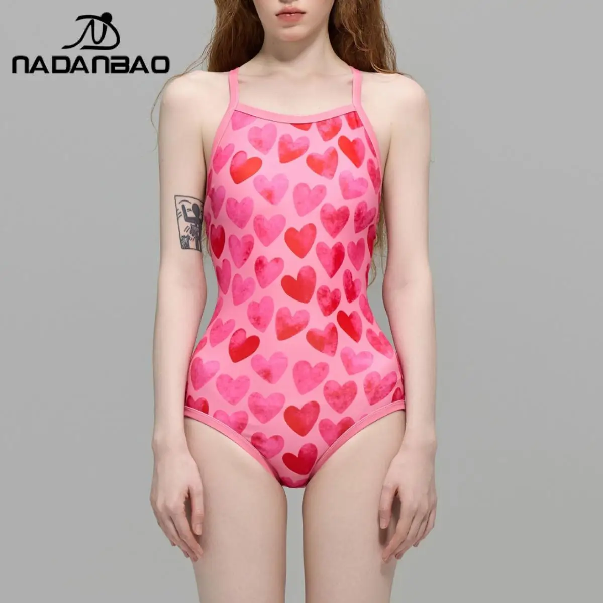 

Nadanbao Rose Red Heart Print One-Piece Swimsuit Valentine's Day Professional Swimming Suit Triangle Girl Hot Spring Beachwear