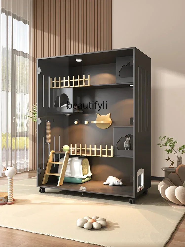 03.ld14 Cat Villa  Cage Home Indoor  Cabinet   Nest Cat House Cattery Luxury Solid Wood Cat Room