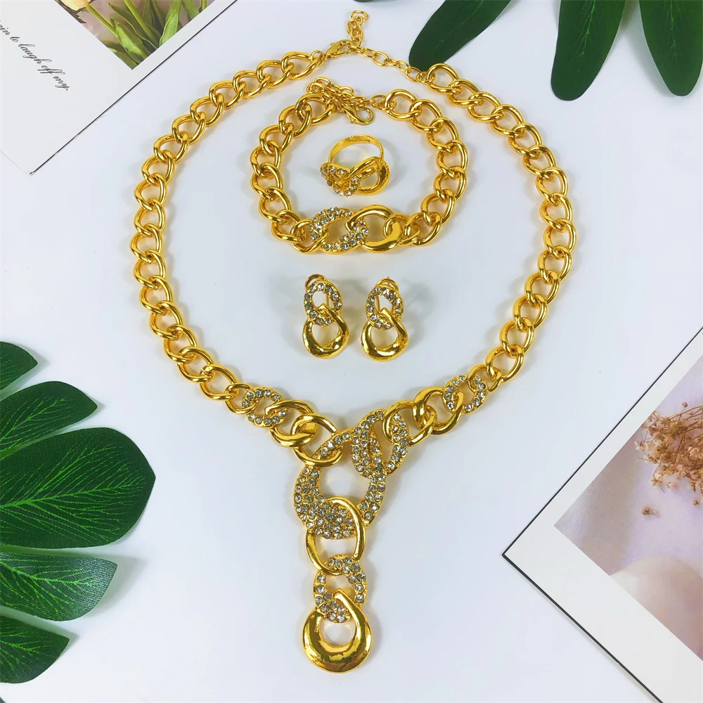 ESALE 2026 NEW Trendy Luxury Women Jewelry Set Dubai Gold Plated Wedding Dinner Copper Material Non Tranish Jewellery Set