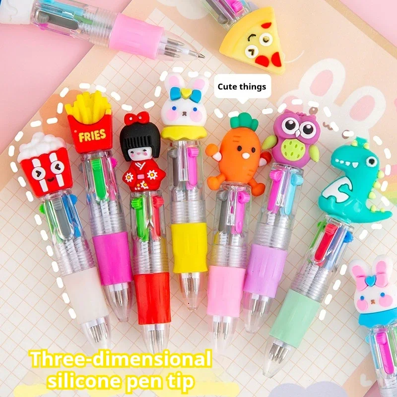 2Pcs/Lot Cute Cartoon Four-Color Mini Ballpoint Pen Kawaii Rabbit Capybara Multicolor Oil Pen School Student Stationery Gifts