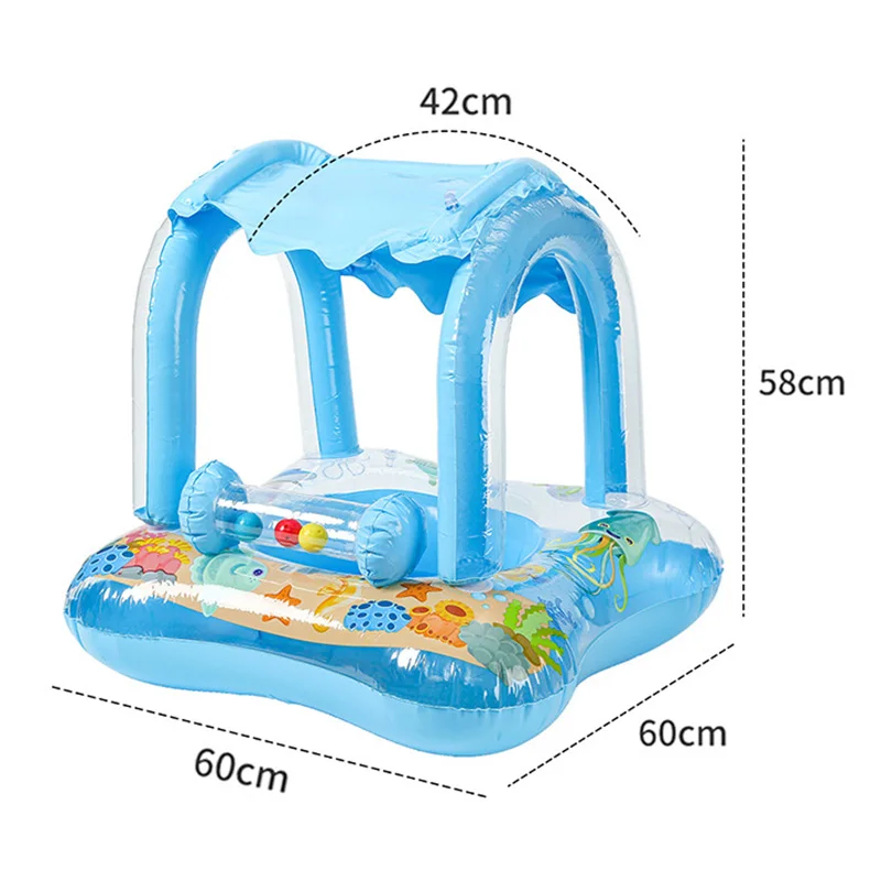 Baby Swimming Float with Sun Canopy Toddler Inflatable Swim Ring Floaties Pool Toys for 0-3Y Float Seat Kids Outdoor Water Toys