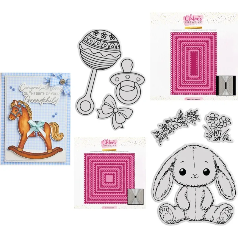 Rattle Rocking Horse Baby Girl New 2026 Metal Cut Dies and Clear Stamps Scrap Booking to Make Paper Engraving Frames Card Craft