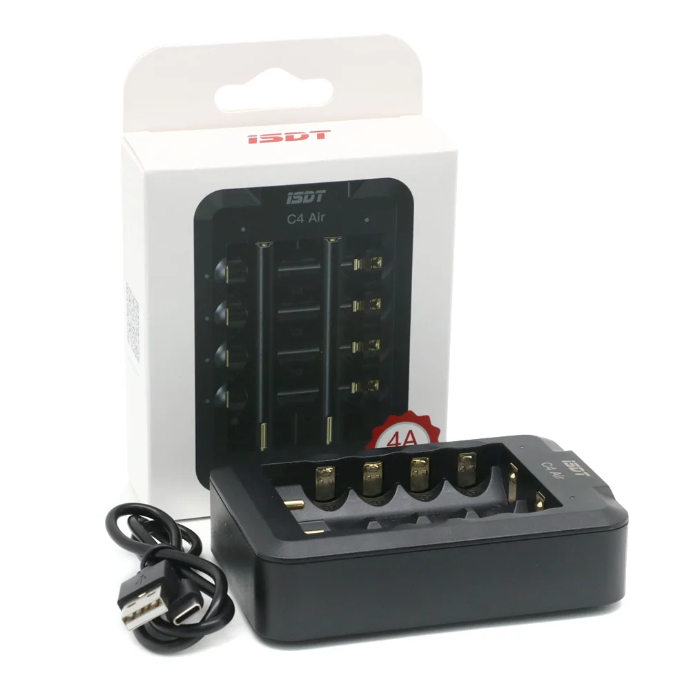 Carregador esperto universal da bateria do tipo c do usb do ar de isdt c4 carregador 6-bay 4a com conexão do aplicativo para a bateria recarregável do li-íon aaa do aa