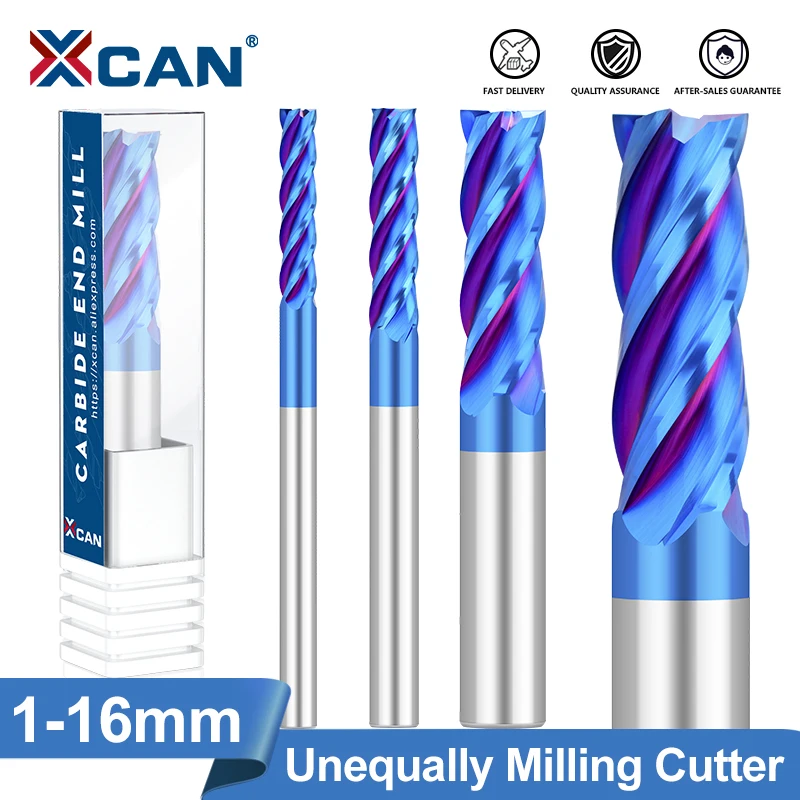 XCAN HRC60 CNC Router Bit 4 Flute Milling Cutter with Unequally Spaced Teeth 6-16mm Carbide Endmill CNC Milling Tool